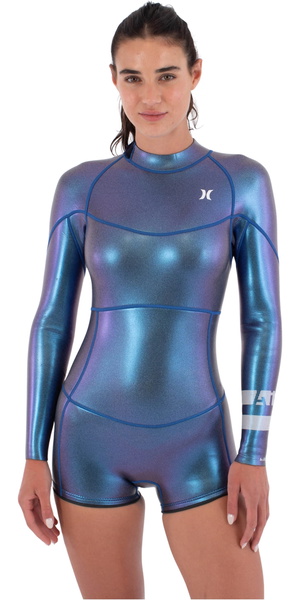 2026 Hurley Womens Air 2mm Skin Mid Back Zip Shorty Springsuit WSS0014242 - Siren Skin